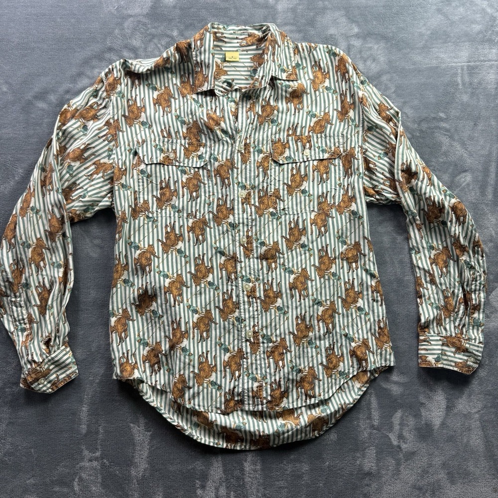 Vintage 100% Silk Horse Jockey Print Button Up Shirt Women's Small Equestrian